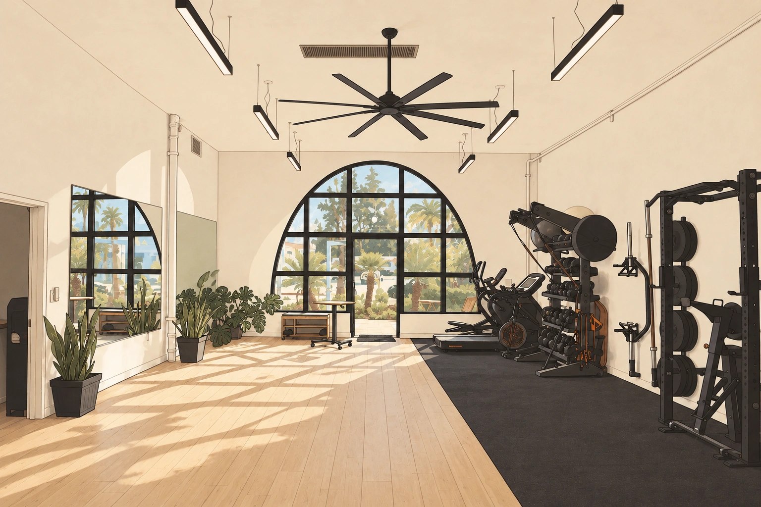 The sunlit indoor training studio at Acorn & Oak